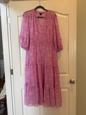 Ann Taylor Lavender-Pink Paisley Tiered Maxi Dress